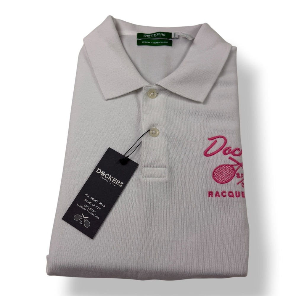 Dockers Racquet Club Mens All Court Polo Shirt White COOLMAX Regular Fit Small